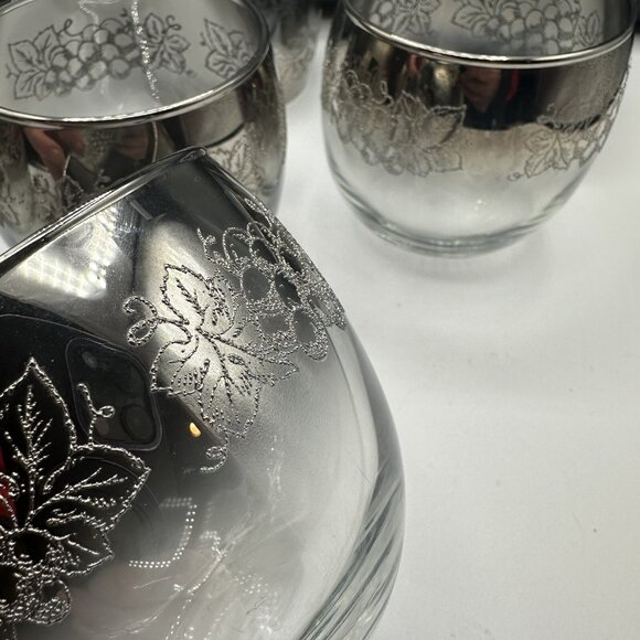 Libbey Silver Overlay Grapevine Roly Poly Glasses Set of 6 Mid Century Vtg 1950s - Picture 7 of 7